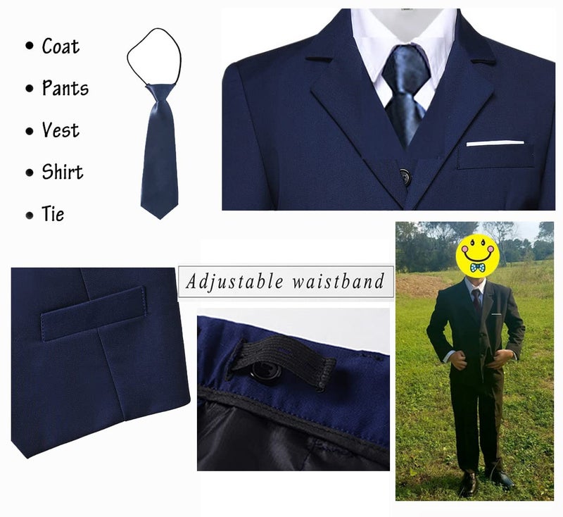 Yavakoor Boys Suit Navy Slim Fit Suits for Kids Formal Outfit Boy Tuxedo with Blazer Vest Pants Shirt and Tie Size 6 - Image 5