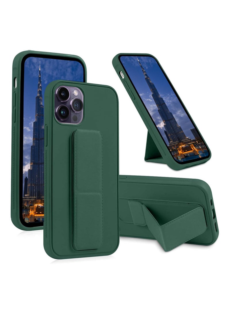 ACLIX Leather Case with grip for iPhone 14 Pro Max, Magnetic Cover Car Mount Kickstand & Holder, Stand Vertical & Horizontal Case, Hand Free, for iPhone 14 Pro Max (Dark Green) - Image 1