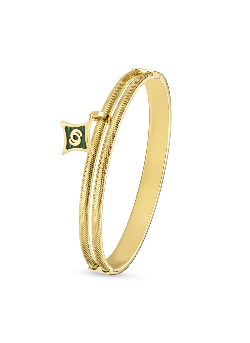 شيروتي 1881 Matilde Double-Layered Bangle ,Scale-Like Design ,Malachite Stone Charm