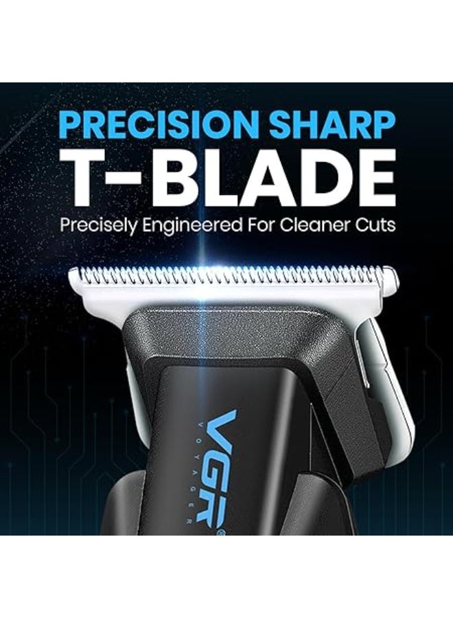 VGR V-253 Professional Hair Trimmer, Precision T-Blade, 90 Minutes Runtime, 600mAh Lithium Battery, 5 Adjustable Guide Combs, USB Charging, LED Display for Salon-Quality Grooming - Image 2
