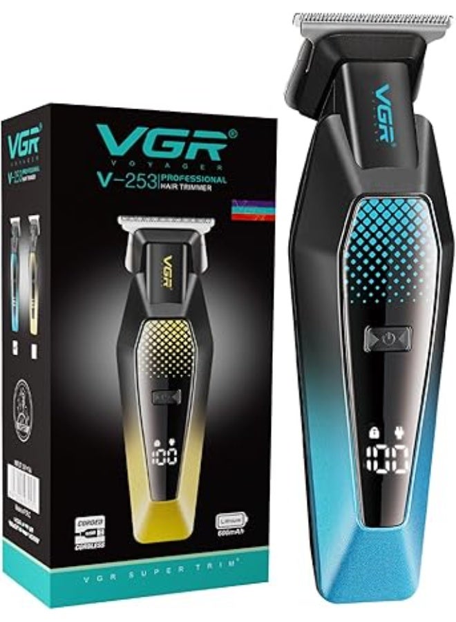 VGR V-253 Professional Hair Trimmer, Precision T-Blade, 90 Minutes Runtime, 600mAh Lithium Battery, 5 Adjustable Guide Combs, USB Charging, LED Display for Salon-Quality Grooming - Image 1