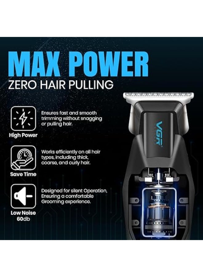 VGR V-253 Professional Hair Trimmer, Precision T-Blade, 90 Minutes Runtime, 600mAh Lithium Battery, 5 Adjustable Guide Combs, USB Charging, LED Display for Salon-Quality Grooming - Image 3