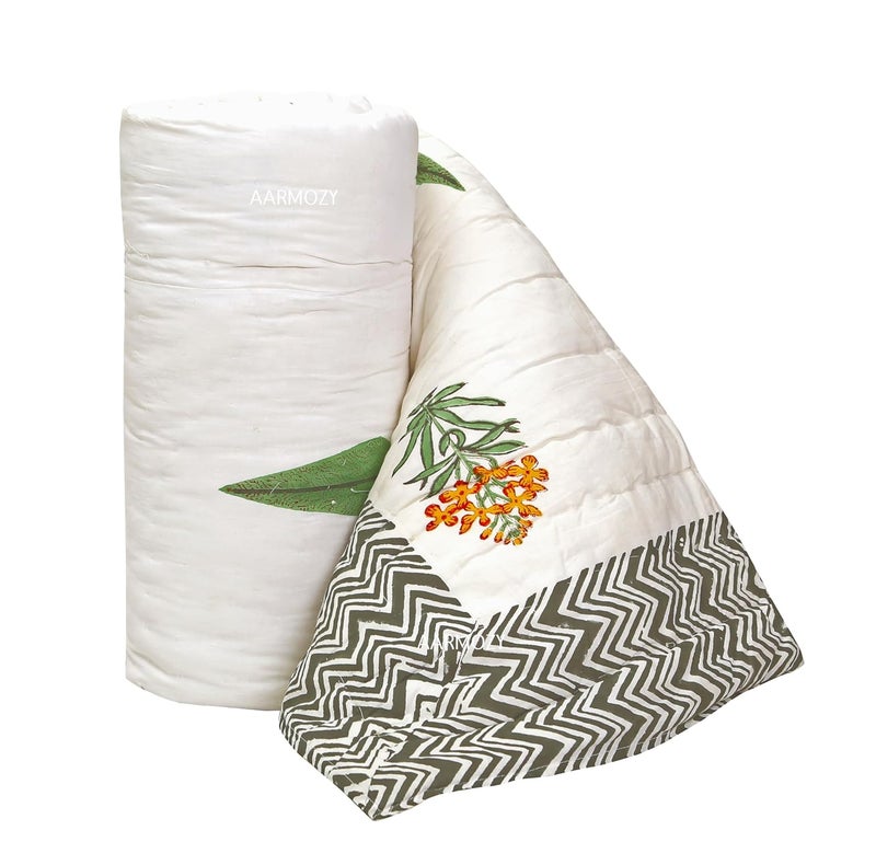 AARMOZY Hand Block Quilt Cotton Double Bed Jaipur Razai Buta Print Multi 90X108 INCHE - Image 2