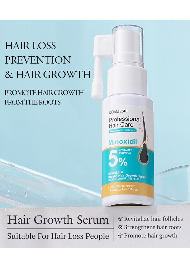 Kormesic سيروم نمو الشعر مينوكسيديل 5٪، للرجال والنساء، علاج نمو الشعر واللحية مع البيوتين وإكليل الجبل لعلاج ترقق وتساقط الشعر 30 مل - عبوتان - Image 3