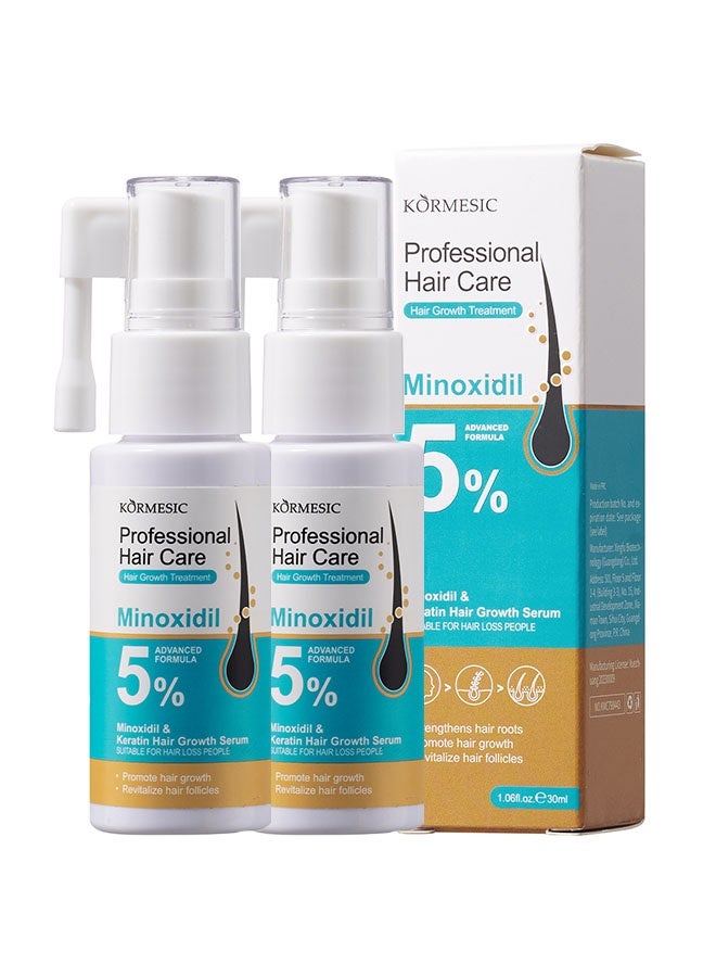 Kormesic سيروم نمو الشعر مينوكسيديل 5٪، للرجال والنساء، علاج نمو الشعر واللحية مع البيوتين وإكليل الجبل لعلاج ترقق وتساقط الشعر 30 مل - عبوتان - Image 1