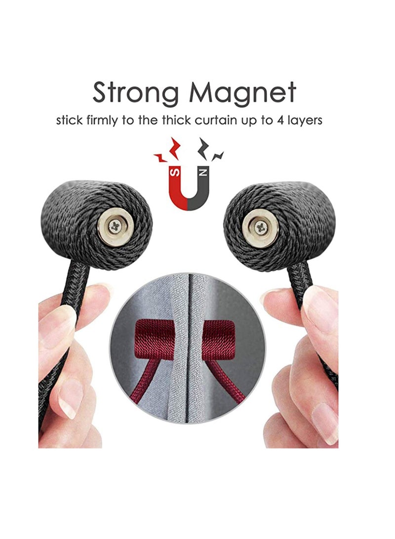 Peachjoy رباط ستائر مريح، 2 قطعة مع مغناطيس أكبر مطور، حامل ستائر مغناطيسي زخرفي لعلاج النوافذ المعتمة/الرقيقة - أسود، ستائر النوافذ للمنازل والمكاتب - Image 2