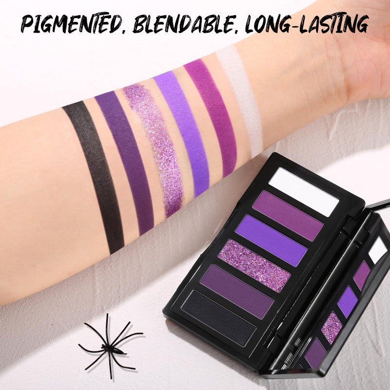 SUSIKEKI Purple Eyeshadow Palette with Mirror Lilac Violet Plum Tones Matte Shimmer Glitter 6 Colors Mini Eye Shadow Pallet Travel Size Highly Pigmented for Fairy Witch Goth Halloween Costume Makeup - Image 3
