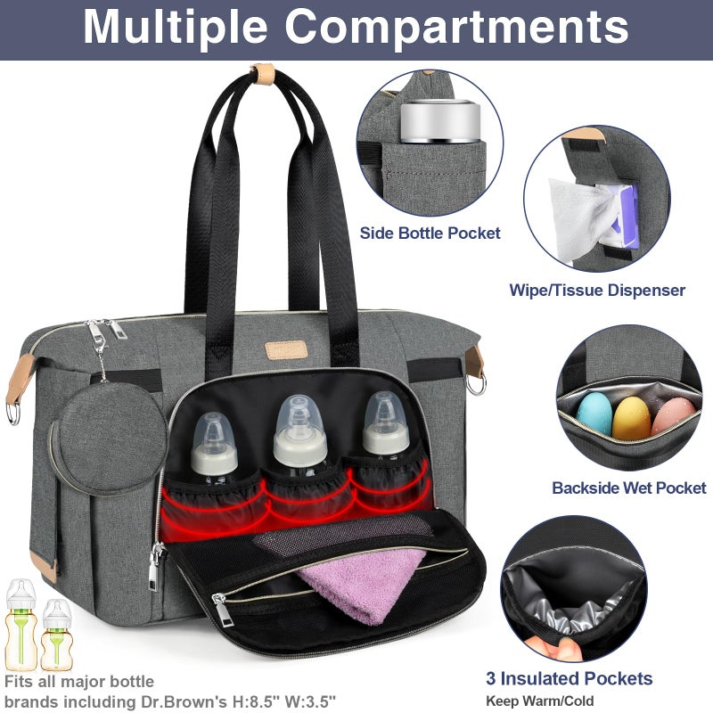 ITIEZY Diaper Bag Tote for Baby 7Pcs - Large Mommy Bag with Portable Changing Pad, Pacifier Case and Organizer Pouches, Multifunctional Hospital Bags for Labor and Delivery Travel Baby Bag for Boy Girl - Image 4