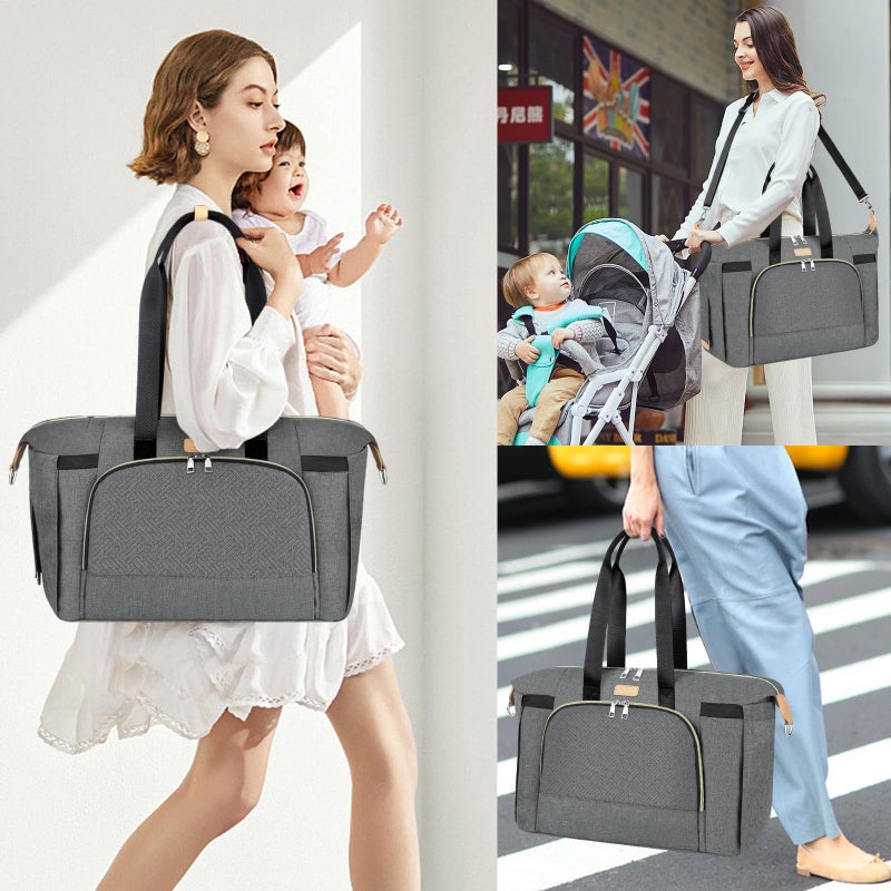 ITIEZY Diaper Bag Tote for Baby 7Pcs - Large Mommy Bag with Portable Changing Pad, Pacifier Case and Organizer Pouches, Multifunctional Hospital Bags for Labor and Delivery Travel Baby Bag for Boy Girl - Image 2