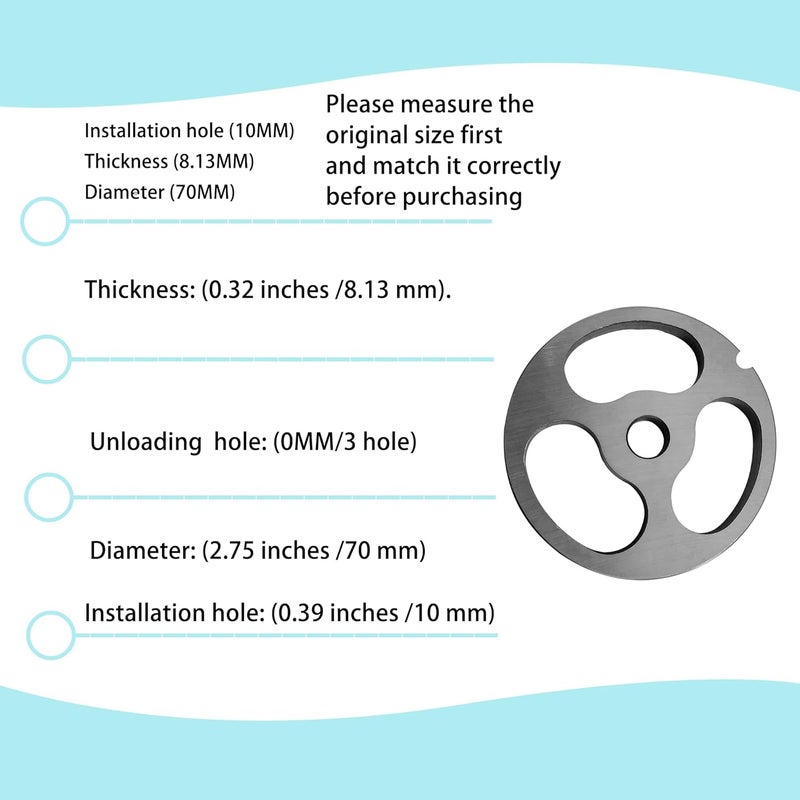 OUSTUE #12 Stainless Steel Meat Grinder Plate Discs Blades Compatible with FGA Food Chopper and Hobart, Cabelas, Weston, LEM, MTN Meat Grinders,Cutting Disks Heavy Duty (3 Big Hole Plate) - Image 2