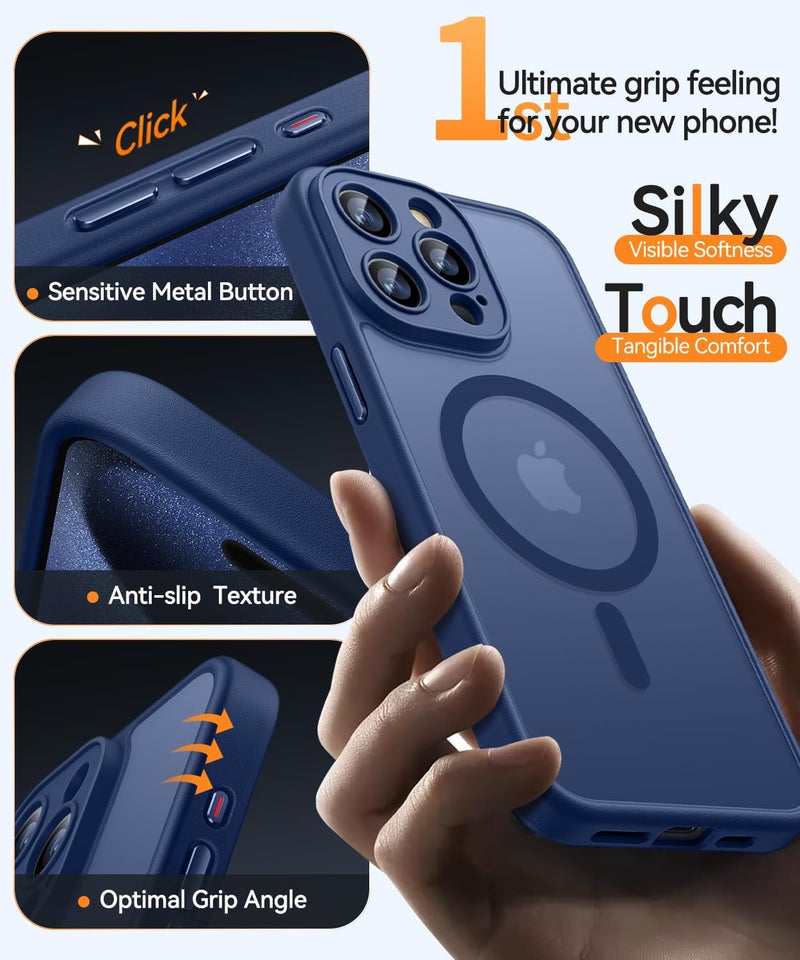 كانشن CANSHN Magnetic Compatible with iPhone 15 Pro Case, Upgraded [Full Camera Protection] [Compatible with Magsafe] [Translucent Matte] Shockproof Protective Phone Case 6.1" - Deep Blue - Image 5