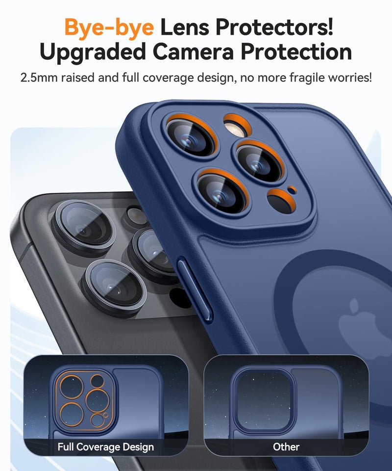 كانشن CANSHN Magnetic Compatible with iPhone 15 Pro Case, Upgraded [Full Camera Protection] [Compatible with Magsafe] [Translucent Matte] Shockproof Protective Phone Case 6.1" - Deep Blue - Image 3