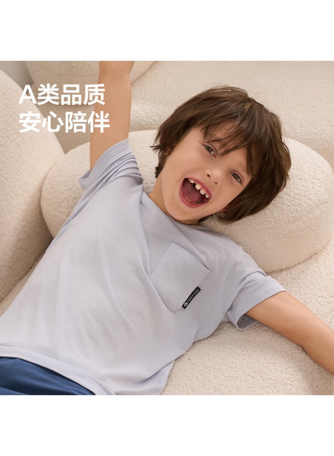 Aimer kids طقم قميص قصير الأكمام وسروال قصير للأطفال من إيمر - خطوط رمادية وبيضاء 150 - Image 3