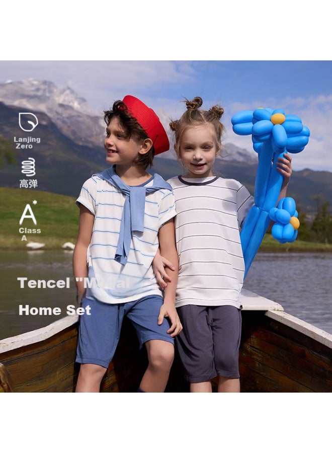 Aimer kids طقم قميص قصير الأكمام وسروال قصير للأطفال من إيمر - خطوط رمادية وبيضاء 150 - Image 1