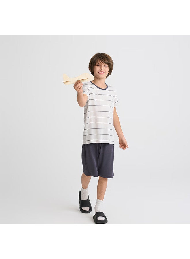 Aimer kids طقم قميص قصير الأكمام وسروال قصير للأطفال من إيمر - خطوط رمادية وبيضاء 150 - Image 5