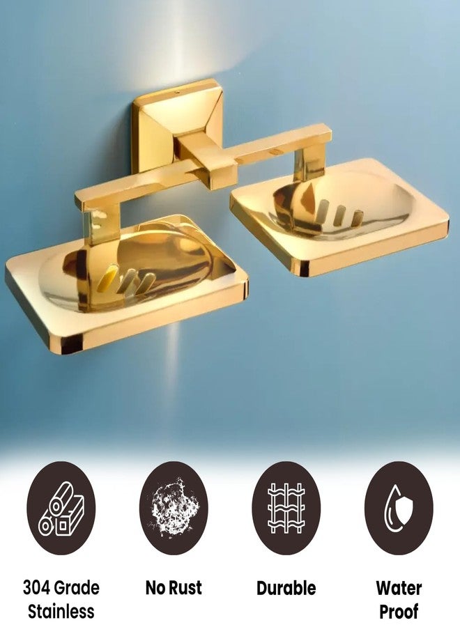 LUXIUR Double Soap Stand for Bathroom and Kitchen Sink, 304 Stainless Steel Soap Case for Wall Mount, Soap Dish, Soap Holder, Gold - Image 3