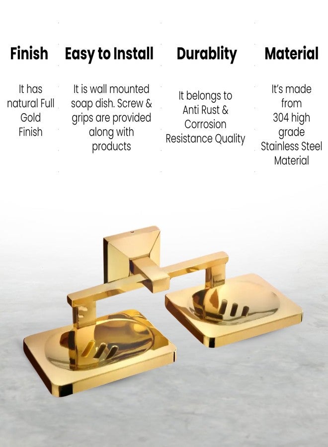 LUXIUR Double Soap Stand for Bathroom and Kitchen Sink, 304 Stainless Steel Soap Case for Wall Mount, Soap Dish, Soap Holder, Gold - Image 2