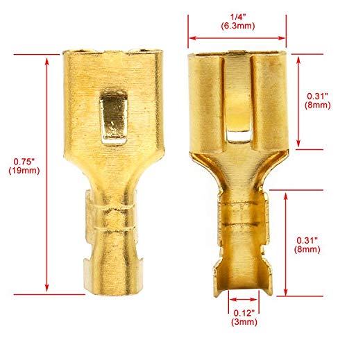 Baomain Female Spade Quick Splice Crimp Terminals 6.3mm Crimp Connector Non Insulated 100 Pcs - Image 2
