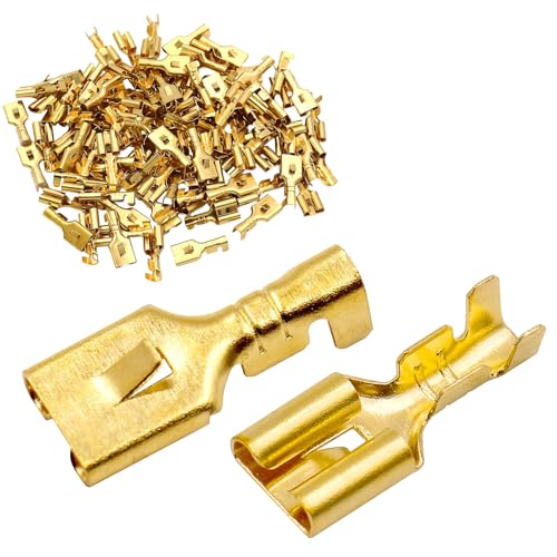Baomain Female Spade Quick Splice Crimp Terminals 6.3mm Crimp Connector Non Insulated 100 Pcs - Image 1
