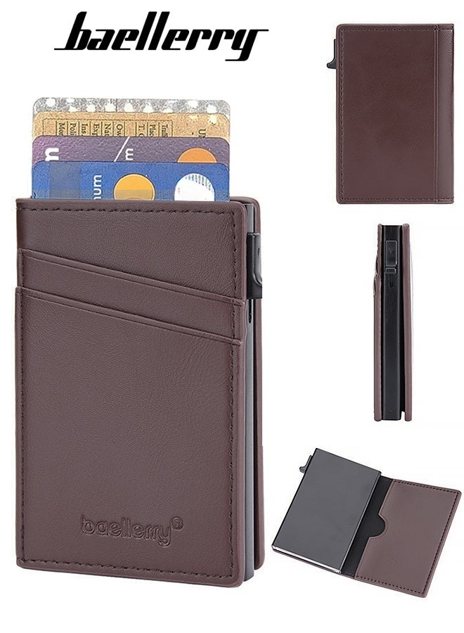 بايلليري محفظة بطاقات رجالية مزودة بجيب للنقود، مضادة للسرقة، مزودة بخاصية تحديد الهوية بموجات الراديو، مزودة بفتحة للبطاقات، وجيب للأوراق النقدية، ونافذة لبطاقة الهوية، وجيب للنقود، وهدايا للرجال. قهوة - باليري - Image 1