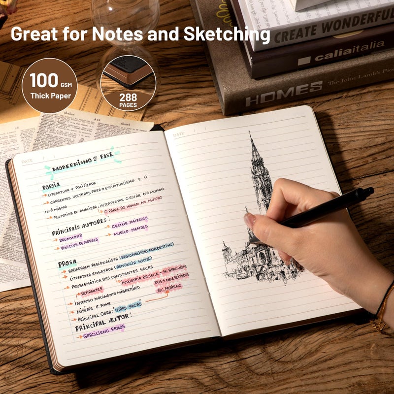 CAGIE Compass Leather Notebook Journal for Men, 100 GSM 288 Pages Lined Journals for Writing, A5 Hardcover Journaling Notebooks Gift Set with Pen for Travel Office Daily Writing - Image 3