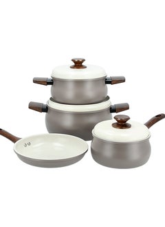 ALBERTO 7 Piece Ceramic Cookware Set Belly Shaped With Cream Lids  - Image 1