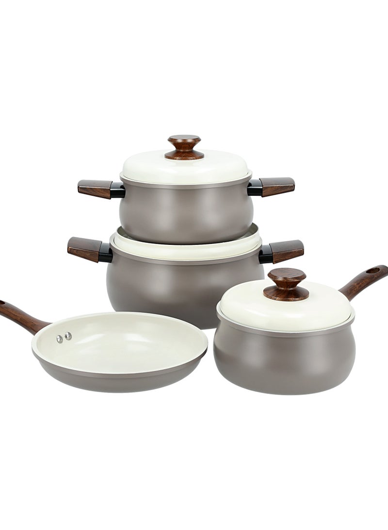ALBERTO 7 Piece Ceramic Cookware Set Belly Shaped With Cream Lids - Image 1