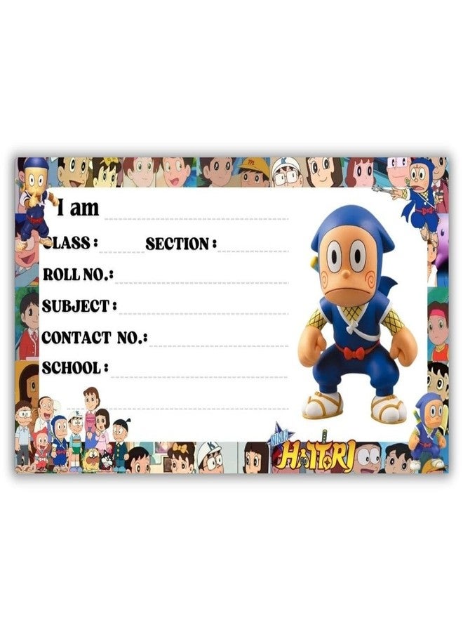 AanyaCentric 36nos Cartoon Printed Name Slip for Kids | 4 x 2 inch | Self Fill in Sticky School Labels for Notebook Register Copy - Image 1