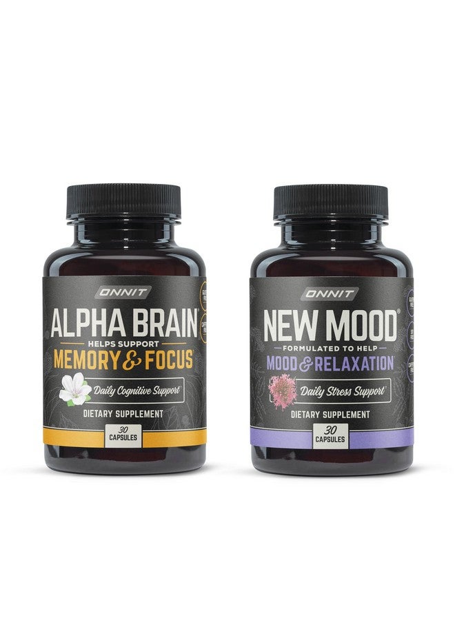 ONNIT Premium Alpha Brain Bundle - Nootropic Brain Supplement (30 Count) for Focus, Concentration & Memory + New Mood Supplement for Stress Relief, Sleep and Mood (30 Count)