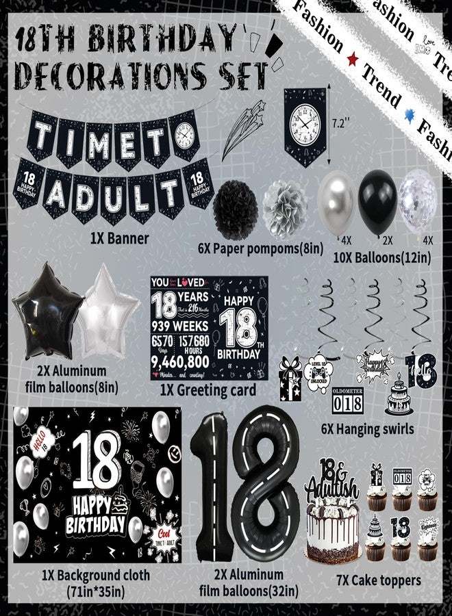 PARTY TONIGHT 18th Birthday Party Supplies, Black 18th Birthday Decorations for Boys And Girls Include 18th Birthday Cake Topper, Time To Adult Banner, Background, Balloons, Happy 18 Year Old Birthday Decorations - Image 2