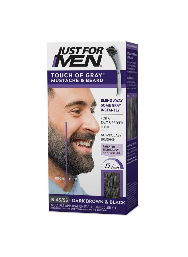 Just For Men جست فور مين لمسة من الرمادي للشارب واللحية، صبغة لحية للشعر الرمادي مع فرشاة مرفقة لتطبيق سهل، رائعة لمظهر الملح والفلفل - بني داكن وأسود، B-45/55، عبوة من 1 - Image 1