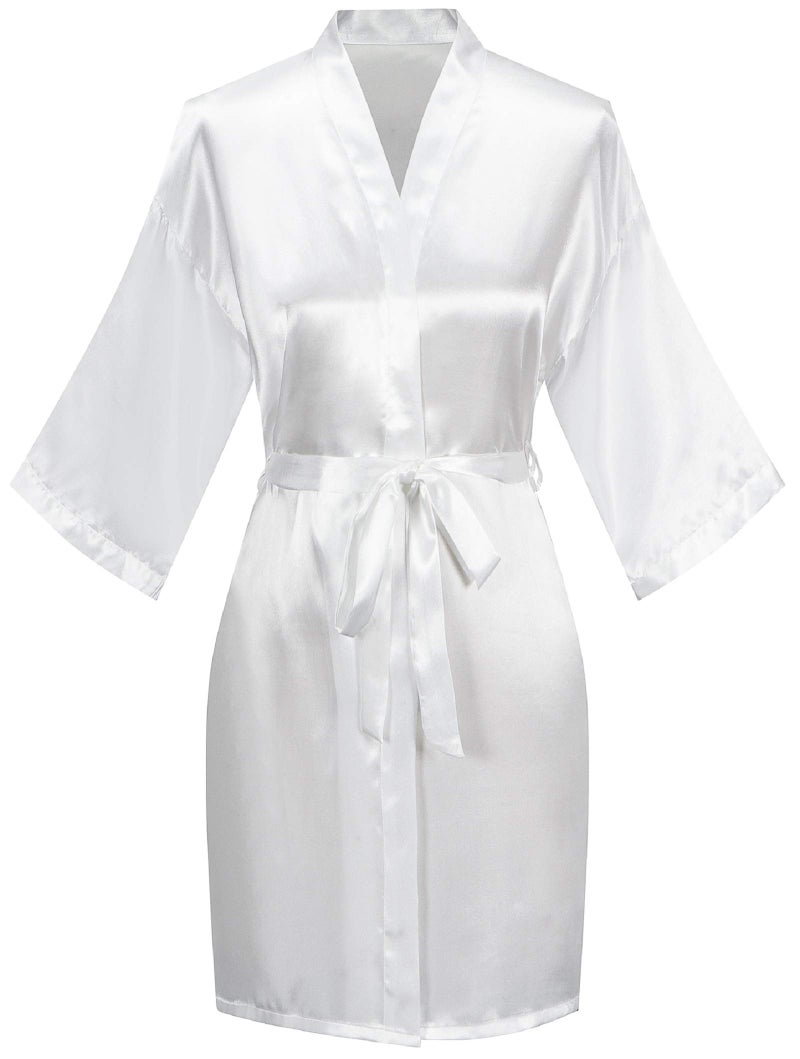 sunshinemall Women's Satin Kimono Robes with Rhinestones Bride Bridesmaid Short Getting Ready Wedding Dressing Gown - Image 2