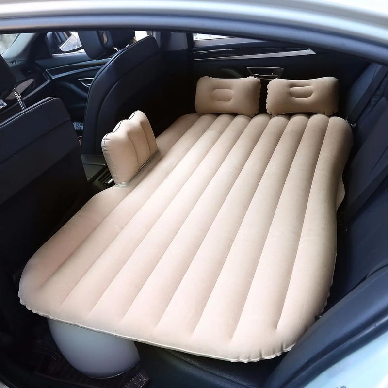 STL Multifunctional Inflatable Car Mattress Travel Car Bed with 2 Air Pillows Air Pump Repair Kit Comfortable Backseat Sleeping Pad for Road Trips Camping Cream - Image 1