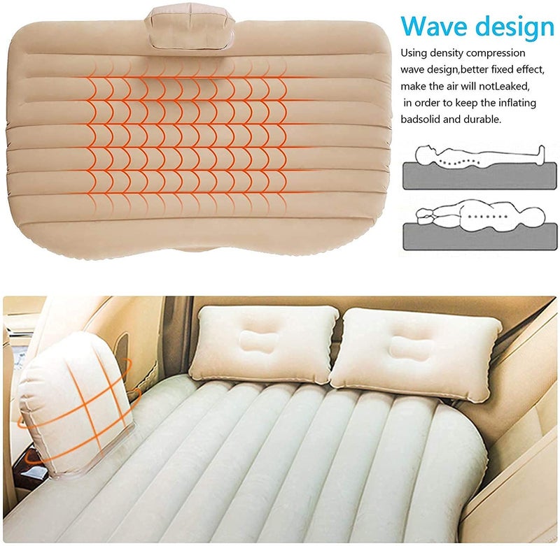 STL Multifunctional Inflatable Car Mattress Travel Car Bed with 2 Air Pillows Air Pump Repair Kit Comfortable Backseat Sleeping Pad for Road Trips Camping Cream - Image 5