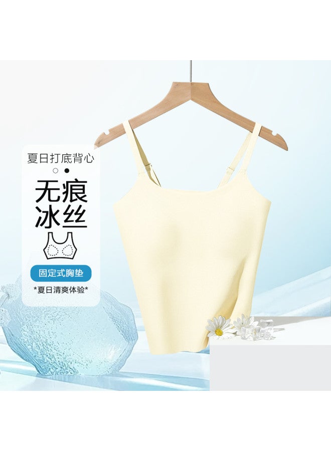 Red Bean Padded Camisole For Women, Seamless Silk-Like Undershirt, Wearable As Outerwear, Fashionable Back Design - Image 2