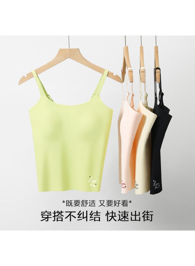 Red Bean Padded Camisole For Women, Seamless Silk-Like Undershirt, Wearable As Outerwear, Fashionable Back Design - Image 5