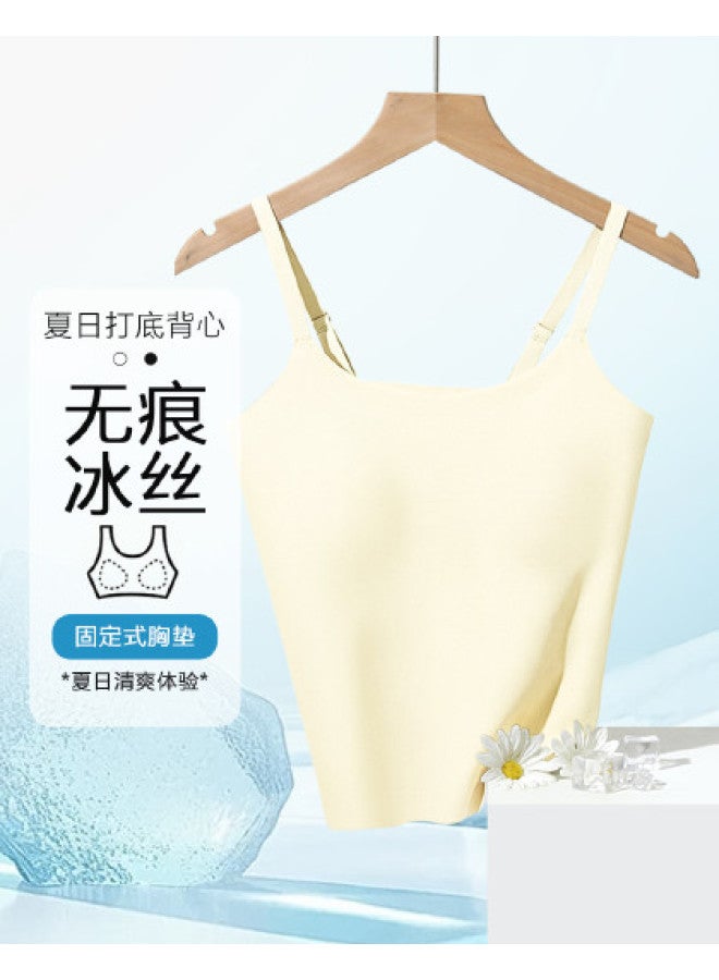 Red Bean Padded Camisole For Women, Seamless Silk-Like Undershirt, Wearable As Outerwear, Fashionable Back Design - Image 1