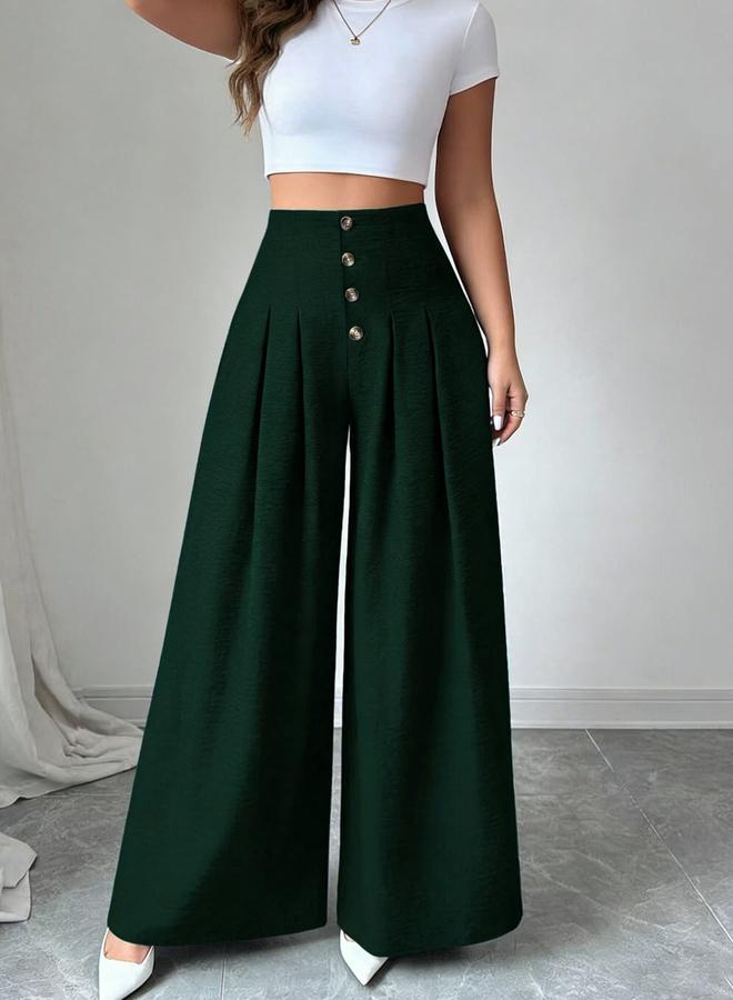 Take Two Dark Green Wide-Leg Palazzo Trousers - Image 5