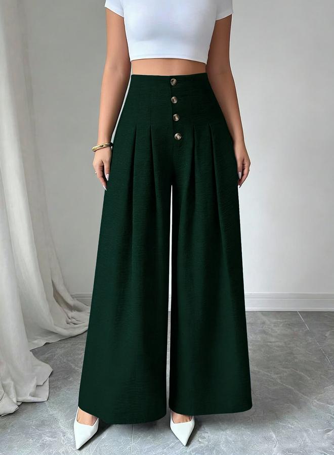 Take Two Dark Green Wide-Leg Palazzo Trousers - Image 4