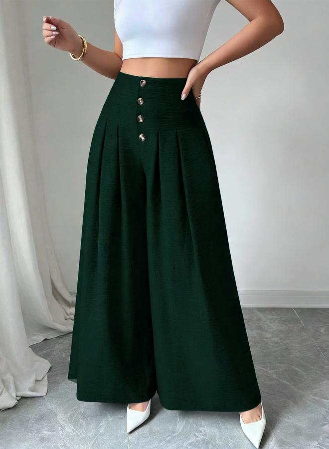 Take Two Dark Green Wide-Leg Palazzo Trousers - Image 3