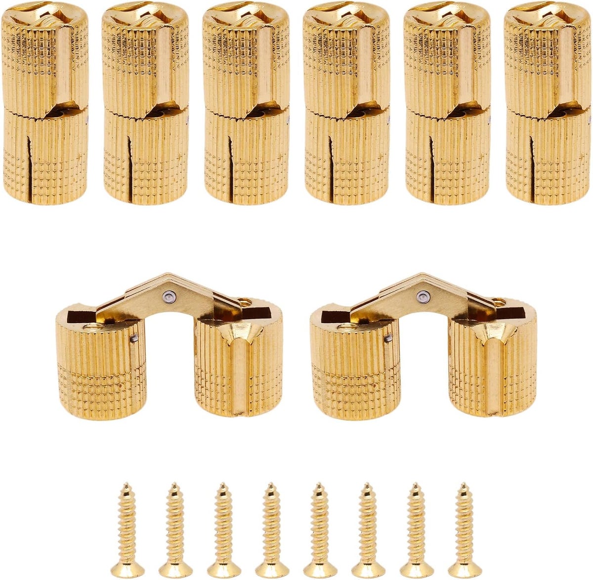 8-Pack Hidden Brass Barrel Hinges – 180° Opening Invisible Concealed Furniture Hinges With Drill Bit, 16 Screws & Flathead Screwdriver For DIY Jewelry Boxes & Cabinets