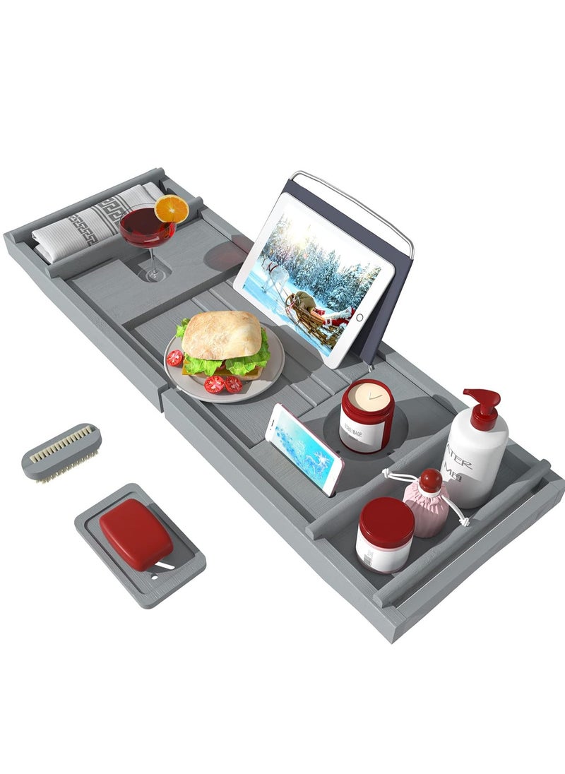 Sharpdo Bathtub Storage Tray - Bamboo Adjustable Bathroom Storage Tray for Luxurious SPA or Reading  - Image 2