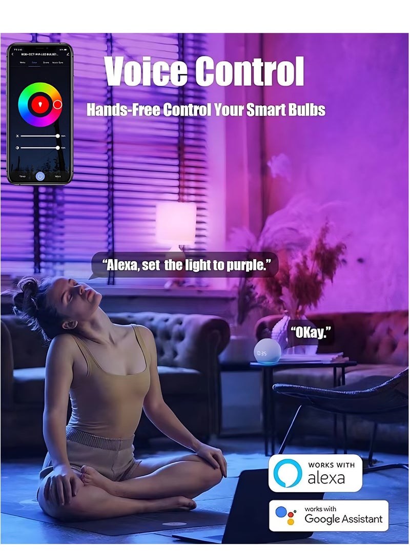 جنية مصباح LED ذكي قابل للتعتيم بقوة 9 واط RGB+CCT 16 مليون لون بتصميم موفر للطاقة مع تحكم ذكي عبر WiFi مناسب للإضاءة المنزلية والاستخدام اليومي - Image 4