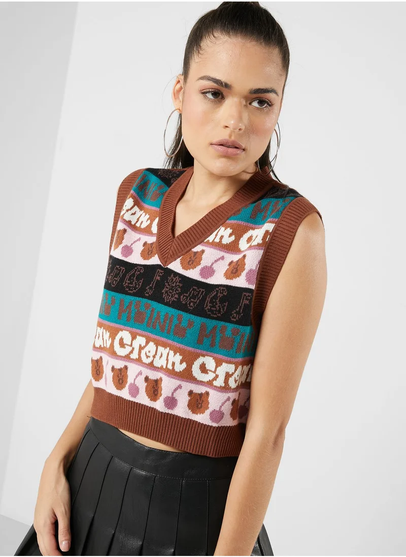 Mini Cream Knitwear Ragged Priest Knit Vest