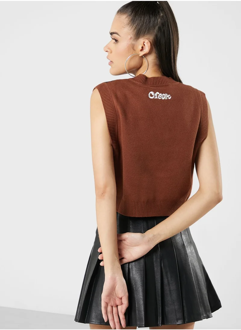 Mini Cream Knitwear Ragged Priest Knit Vest