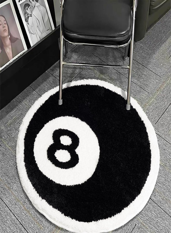 ELDONE سجادة إلدون السوداء على شكل كرة 8، سجادة دائرية فريدة وجميلة وممتعة بحجم 24" لغرفة النوم والحمام وغرفة المعيشة والسكن الجامعي، غير قابلة للانزلاق وقابلة للغسل، سجادة أرضية جمالية غريبة، هدية مضحكة لعشاق البلياردو - Image 3