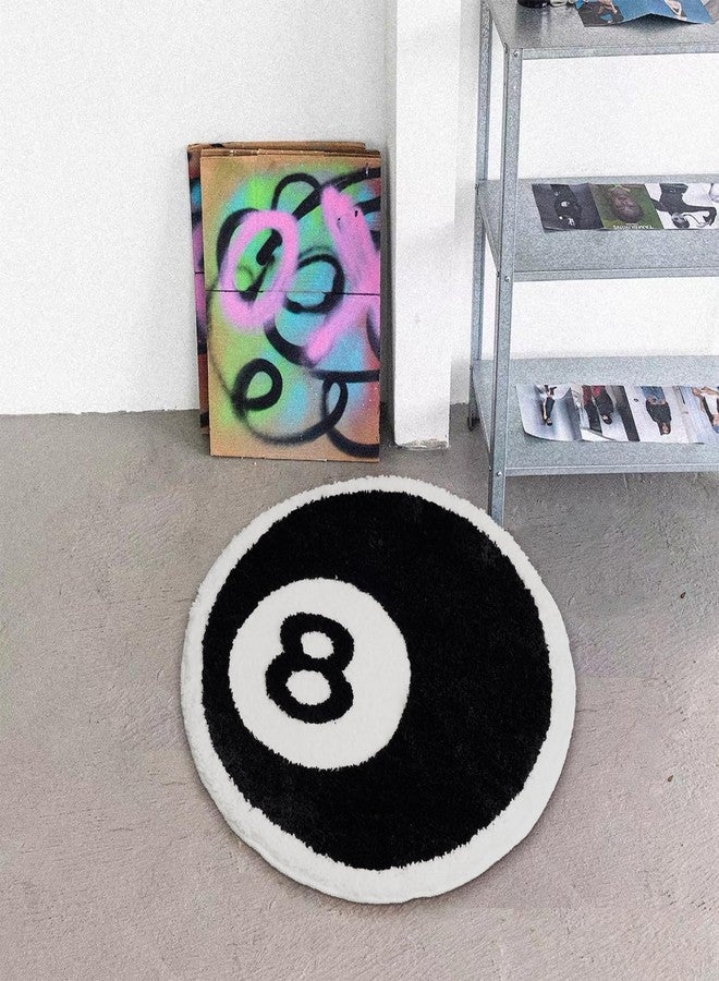 ELDONE سجادة إلدون السوداء على شكل كرة 8، سجادة دائرية فريدة وجميلة وممتعة بحجم 24" لغرفة النوم والحمام وغرفة المعيشة والسكن الجامعي، غير قابلة للانزلاق وقابلة للغسل، سجادة أرضية جمالية غريبة، هدية مضحكة لعشاق البلياردو - Image 2