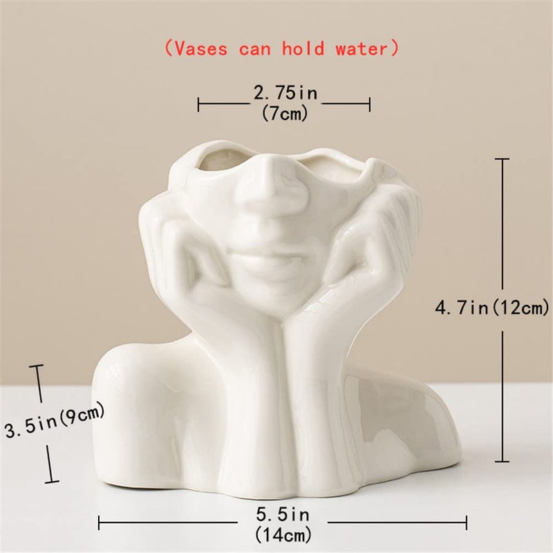 Wadiy Ceramic Face Vase, White Flower Vases for Decor Female Form Head Half Body Vase Boho Unique Decorative Modern Style for Home Living Room Office Book Shelf (Medium) - Image 5