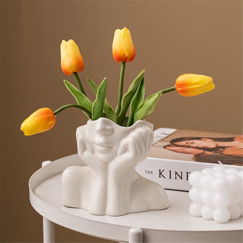 Wadiy Ceramic Face Vase, White Flower Vases for Decor Female Form Head Half Body Vase Boho Unique Decorative Modern Style for Home Living Room Office Book Shelf (Medium) - Image 2