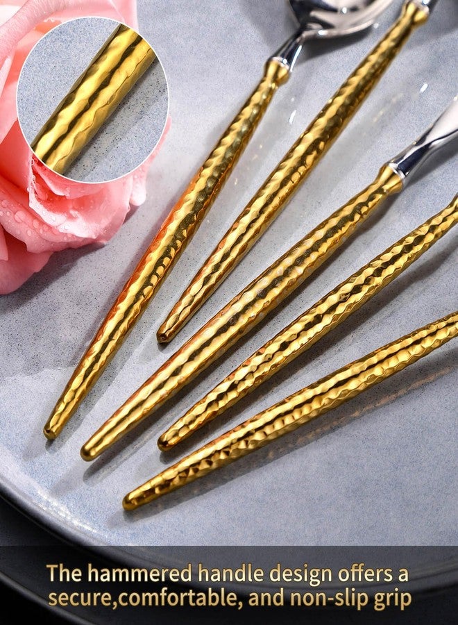 Lemeya 20-Piece Hammered Silver Gold Silverware Set,18/10 Stainless Steel Forging Heavy Duty Cutlery Set for 4, Luxury Unique Flatware Set,Spoons and Forks Set,Mirror Polished,Dishwasher Safe - Image 5